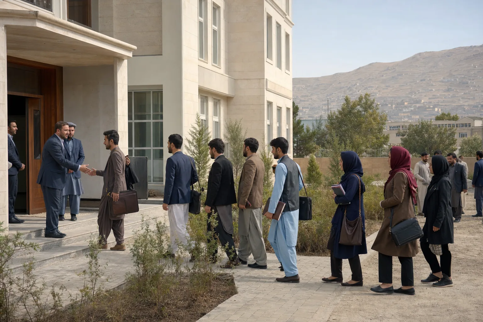 Students arriving at the university campus in 2016