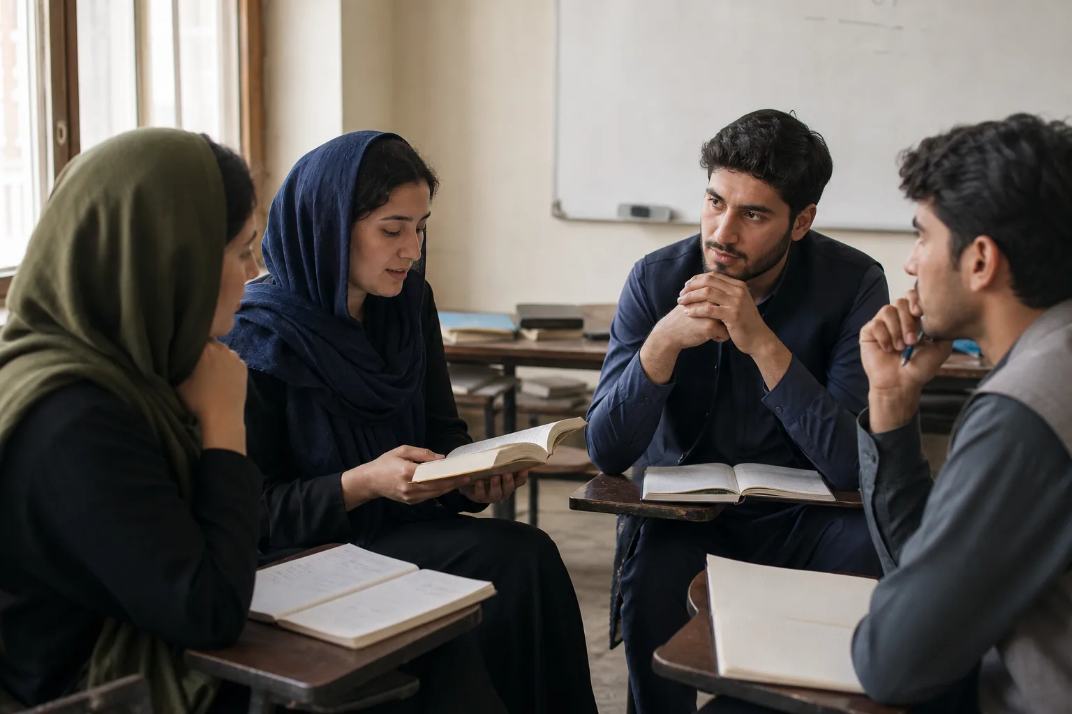 Students taking part in an English literature seminar