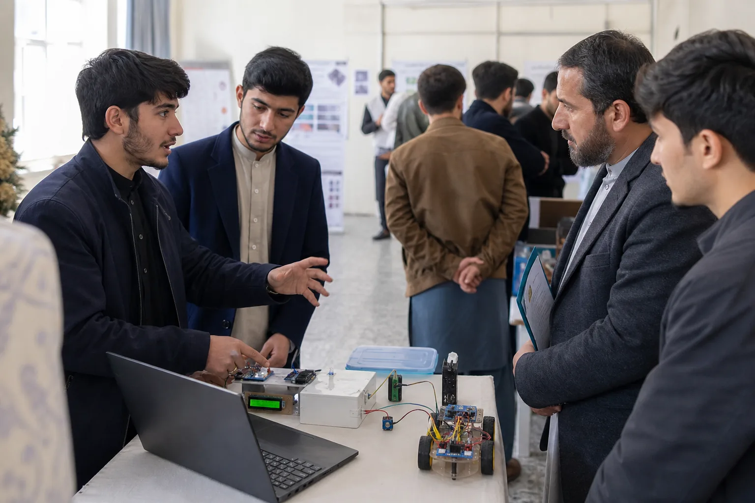 Students presenting a technology project to faculty