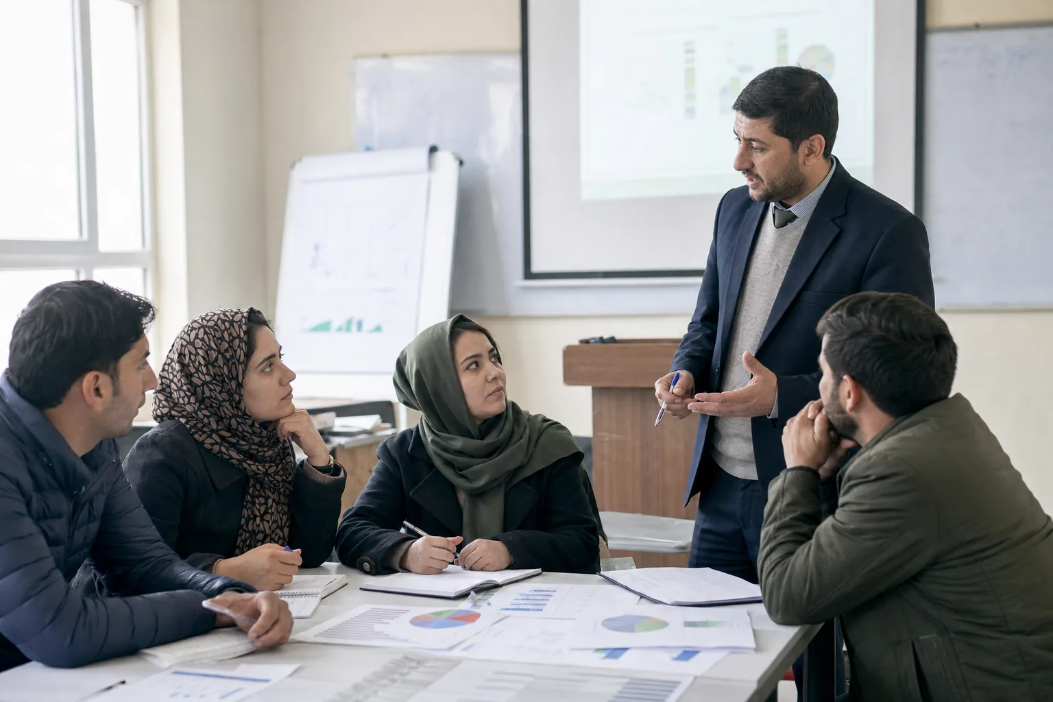 A business research and training discussion at the university
