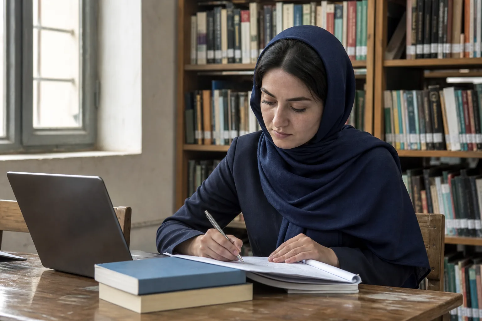 A student studying in the university library